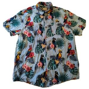 Oliver & Burke Hawaiian Men's Shirt Short Sleeve Color Blue Parrot Size Large.